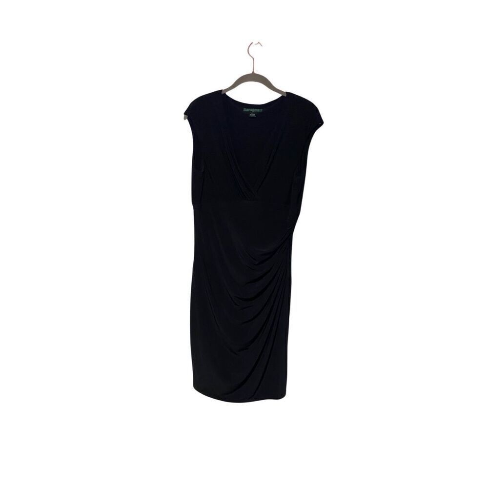 Lauren Ralph Lauren, black cap sleeve Ruche jersey knit dress S/12 